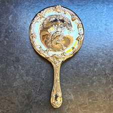 Vintage 1940s Cherub Hand Mirror | Romantic Art Nouveau Angel Decor picture