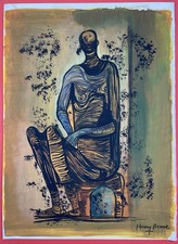 Henry Moore (Handmade) Mixed media on paper Drawing signed picture