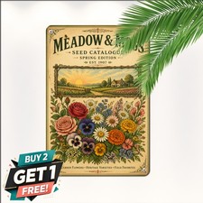 Heirloom Farm Seed Nursery Sign Vintage Botanical Floral Farm Metal Tin Plaque picture