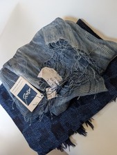 Vintage Japanese Indigo Scarf Set Wool Silk 2pc Deadstock Japan, traditional picture