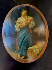 Antique Hand Painted Italian Art On Wood Signed By Artist 16” picture