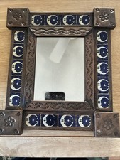 Handmade Rustic Mexican Mirror W/ Handcrafted Punched Tin & Talavera Tiles.... picture