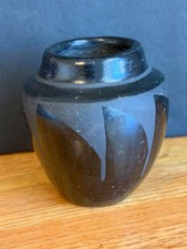 Early San Ildefonso/Santa Clara Black on Black-Pot Feather Design 3-3/8