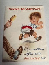 Vtg C1947 Father’s Day Greeting Card Little Boy Pillow Hairbrush Nat’l FTG Used picture