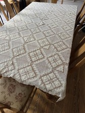 Gorgeous Antique Swedish Filet Lace Tablecloth Or Coverlet Ivory 60x80 HOLIDAY picture