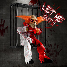 Screaming Halloween Decorations, Animated Halloween Decor,Clown Scary Skull Cage picture
