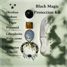 Black Magic Protection Stone Kit For Protection  Selenite Knife,Obsidian Sphere picture