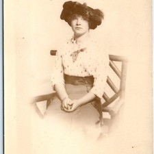 c1910s Syracuse NY RPPC Young Lady Large Feather Hat Portrait Bachelor Studio picture