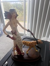 Vintage A. Santini Art Deco Lady with Cheetah Sculpture – Signed Made in Italy picture