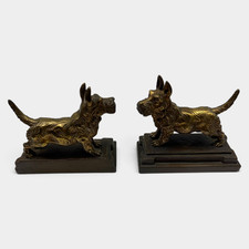 Vintage 1937 Armor Bronze Scottie Dog Bookends Scottish Terrier Pair picture