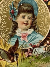 1890s Victorian Trade Card Young Woman Wearing Blue Bonnet John S. Moultons picture