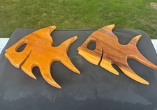 Vintage Mid Century Modern Wood Fish Wall Art / Set Of Two Monkeypod picture