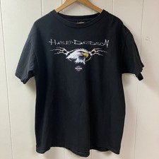 Vtg Y2K Harley Davidson T-Shirt Bald Eagle 2 Sided Graphic XL Blk Rochester MN picture