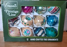 Vtg 1960s Grants Prestige Line Glass Christmas Ornaments  Lot of 12 w/ Box  picture