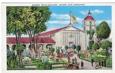 Mission Trails Building-Golden Gate Exposition-California-Vintage Linen Postcard picture