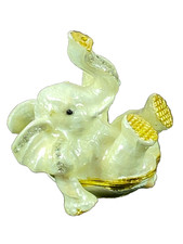 Elephant Sitting down Rhinestone Bejeweled Hinged Miniature Trinket Box Enamel B picture