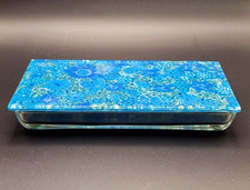 Vintage HIGGINS Fused Art Glass TRINKET Box (7.5” Long) Signed MCM picture
