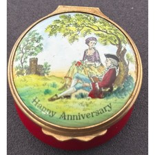Vintage Halcyon Days Happy Anniversary Enamel Trinket Box England  1 5/8