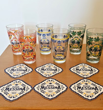 6 x MESSINA BEER GLASSES SALT CRYSTALS DECORATED GLASS SICILY BAR PUB picture