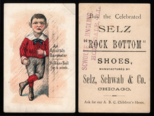 1880s Victorian Baseball Trade Card Selz Rock Bottom Shoes Chicago Hopedale Ill picture