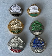 6 Vintage Chicago Auto Show OFFICIAL Badge Buttons 1966 1969 1972 1975 1978 1979 picture