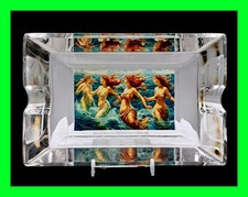 Stunning Unique VIntage Nude Sea Nymphs Scene Large Glass Heavy Cigar Ashtray  picture