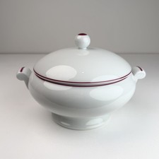 Vintage Limoges Unic France Porcelain Soup Tureen White Crimson Red Trim 11