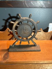 Vintage 1927 USS Constitution Old Ironsides Ship Wheel Bookends Matched Pair picture