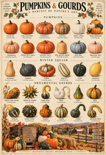 Pumpkins & Gourds Vintage Botanical Identification Chart Fall Poster 13x19 picture