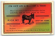 1940s COMEDIC KICK MY ASS (DONKEY) AND SHIP ME HOME  LINEN POSTCARD P51 picture