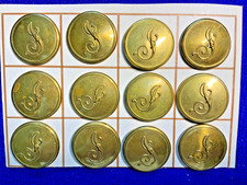 12 BRITISH LIVERY LETTER J FANCY SCRIPT CURSIVE MONOGRAM GILT 26mm BUTTONS NOS picture