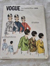 VTG 1960s Vogue 3020 Sewing Pattern Blouses Size 16 Bust 36 UNCUT Factory Folded picture