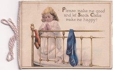 Antique Tuck Christmas Card Child Prayer Santa String Bound Edwardian 1910s picture
