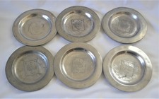 Six Antique European Handmade  Pewter Coasters Touchmarks France ? Fleur di Lis picture