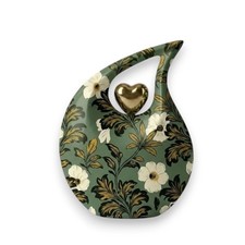 Dark Green Baroque Floral Teardrop Cremation Urn Adult Human Ashes 200 Cu In picture
