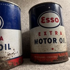 Vintage ESSO Extra Mobil Motor Oil Cans (2) Quart Size Petroliana Man Cave Decor picture