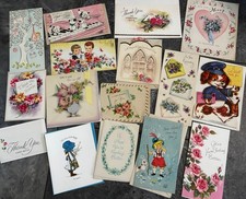 Lot of 16 Vintage Greeting Cards 1940s-50s Valentine Get Well Die Cut Ephemera picture