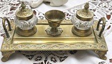 ANTQ. Double Inkwell Figural Face Of Louis XV Victorian 19Th Century- Brass picture