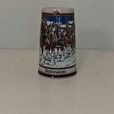 Vintage 1989 Budweiser Holiday Beer Stein Clydesdales Winter Evening Ceramarte picture