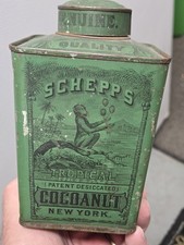 Antique 1870's Schepps Cocoanut Lithographed Green Spice Tin NY Monkey Graphics picture