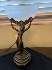 Vintage Art Deco Nude Lady Table Lamp w/ Frosted Glass Shade - Works picture