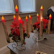 2-MID-CENTURY 50's MIROSTAR 5 LIGHT GOLD MESH CANDELABRA CHRISTMAS DISPLAY WORKS picture