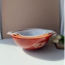Vintage Pyrex Autumn Harvest Cinderella Nesting Mixing BowlsSet of 3 442 443 444 picture