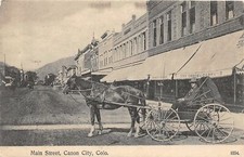 J7/ Canon City Colorado Postcard c1910 Main St Carpet Store Buggy Horse 29 picture
