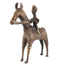 Handmade Decorative Brass Tribal Man Riding Horse Figurine Statue picture