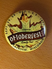 Vintage 1971 La Crosse Oktoberfest Button Pin Wisconsin Fest Souvenir Memorabili picture