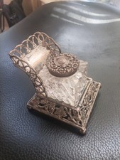 Antique Victorian Aesthetic Sterling Silver Lid & Glass Inkwell picture