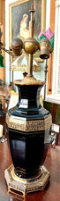 Antique M. S. Co Lamp with Moser Black Hyalith Gilt Enameled Glass Vase Base picture