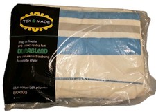 Vtg Tex Made Durablend Flannelette Sheet Blanket 80 x 100 White w Stripes Canada picture