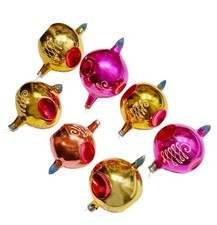 Rare Vintage USSR Glass Christmas Ornaments Lot 7 Indent Reflector Mercury Glass picture